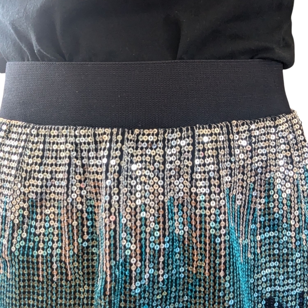 Free People Ombre Sequin Mini Skirt Blue Silver Party M - Picture 7 of 12